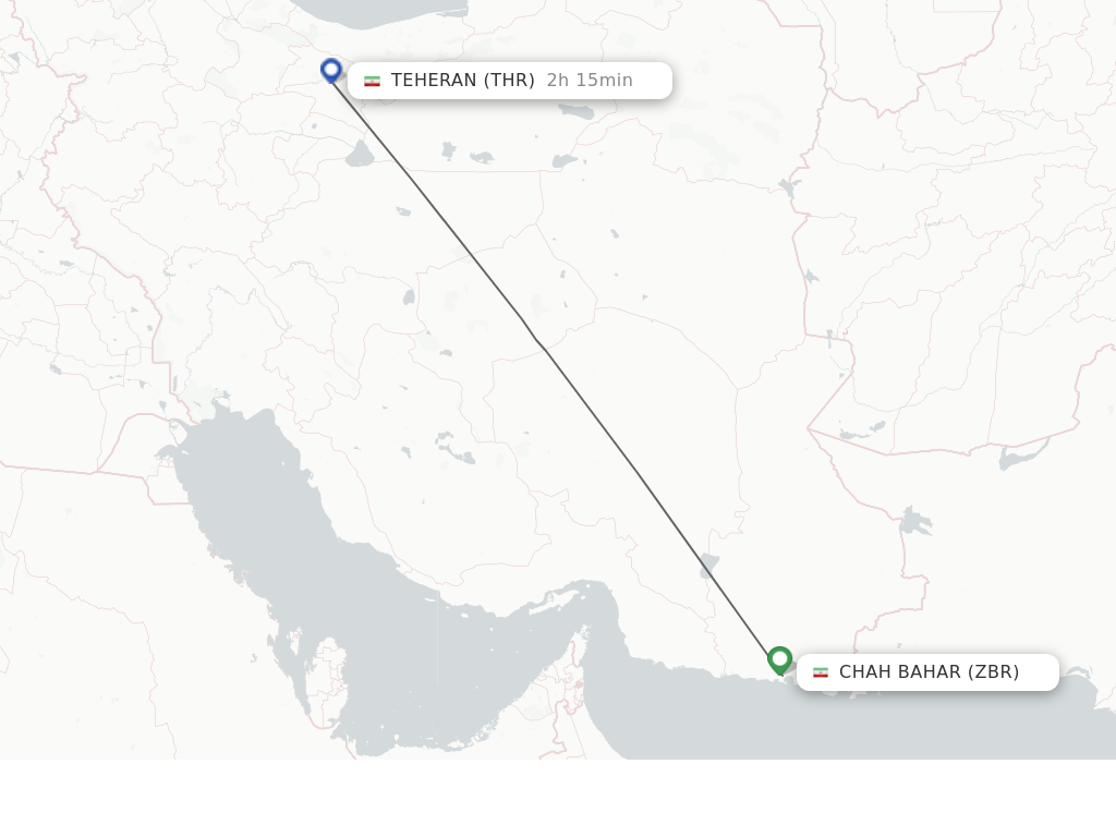 Flights from Chah Bahar to Tehran route map