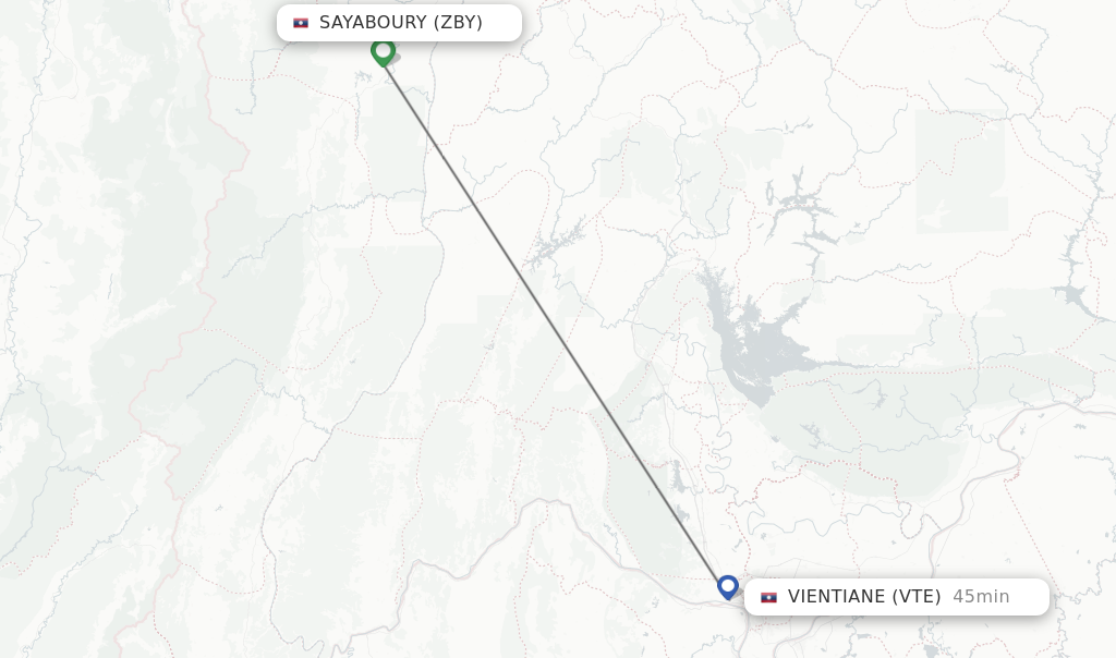 Flights from Vientiane to Sayaboury route map