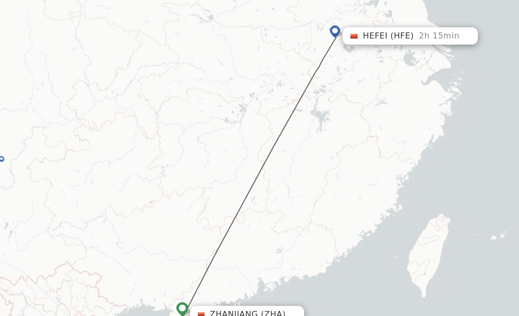 Flights from Zhanjiang to Hefei route map