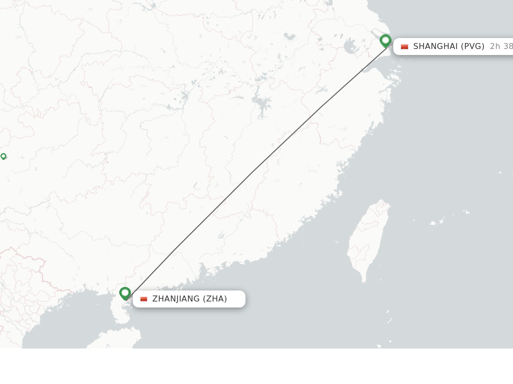 Flights from Zhanjiang to Shanghai route map