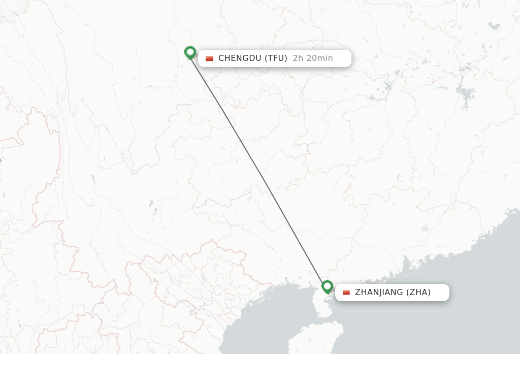 Flights from Zhanjiang to Chengdu route map