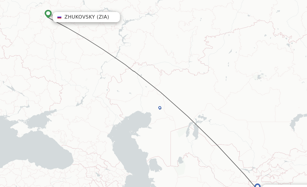 Flights from Zhukovsky to Dushanbe route map