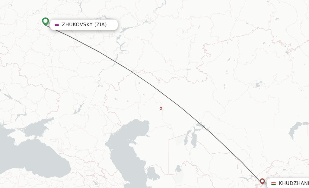 Flights from Zhukovsky to Khujand route map
