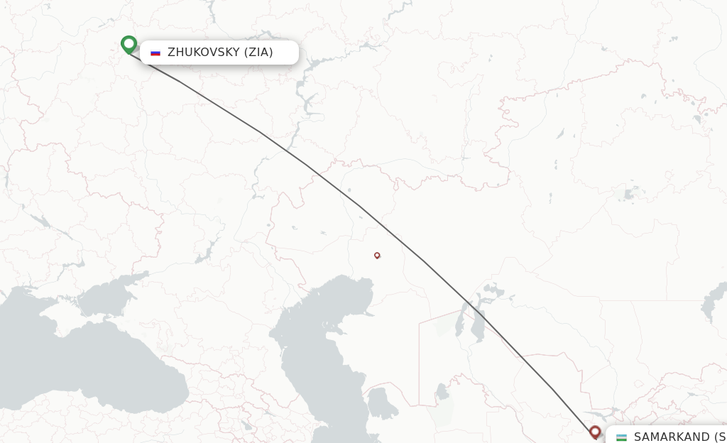 Flights from Zhukovsky to Samarkand route map