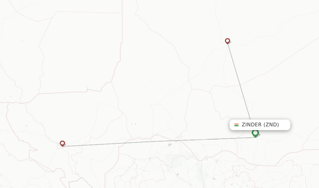 Route map with flights from Zinder with Niger Airlines