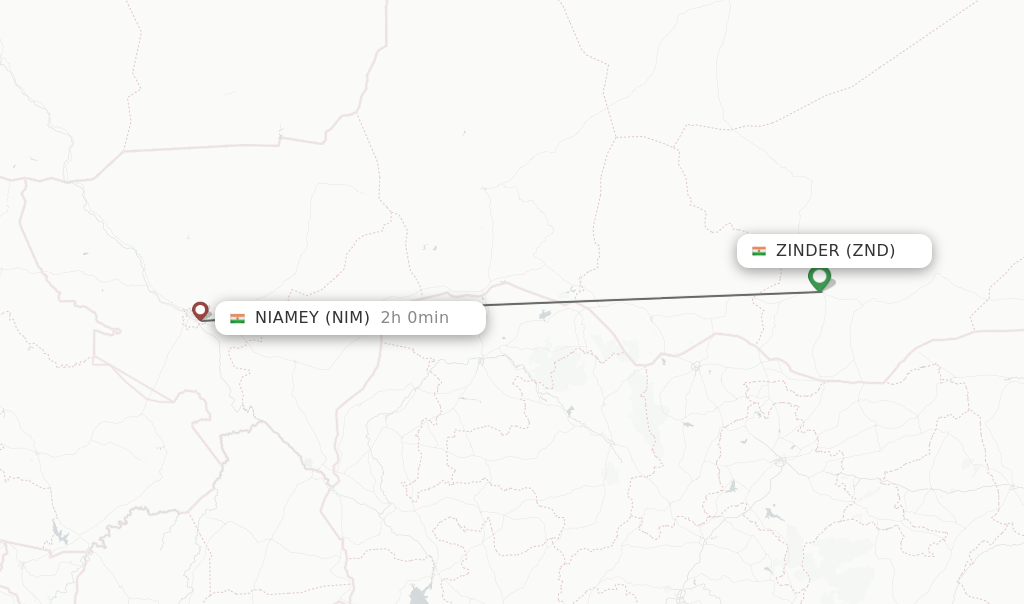 Flights from Zinder to Niamey route map