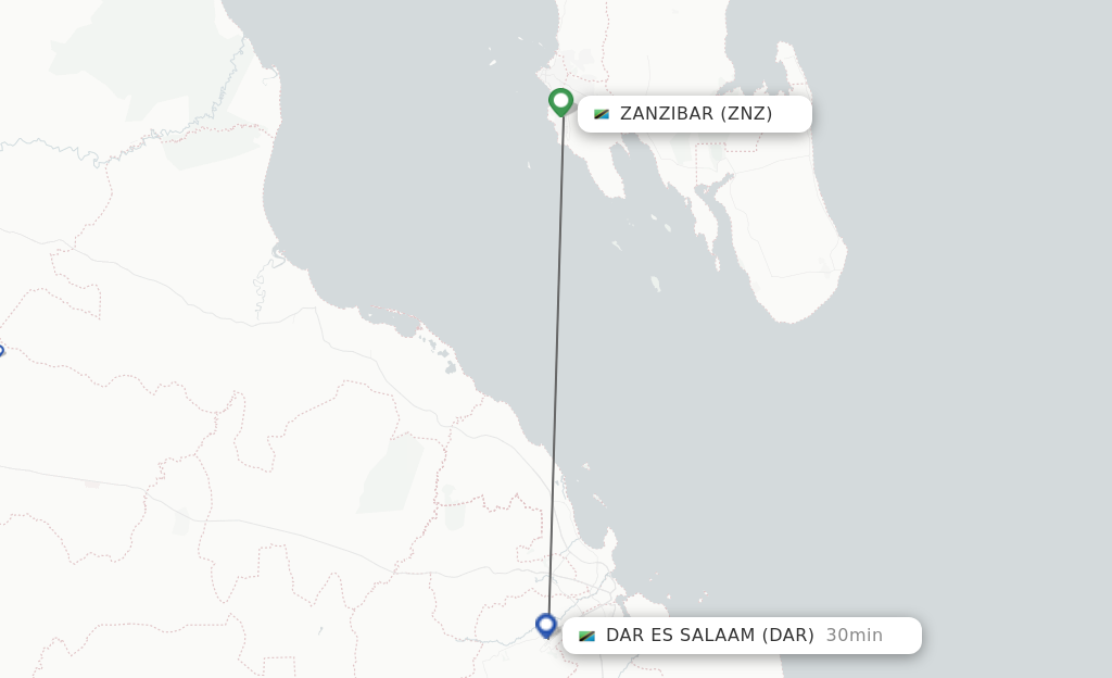 Flights from Zanzibar to Dar Es Salaam route map