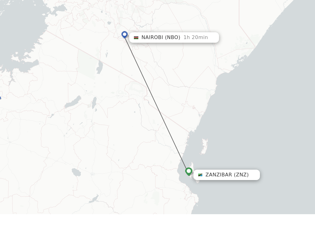 Flights from Zanzibar to Nairobi route map