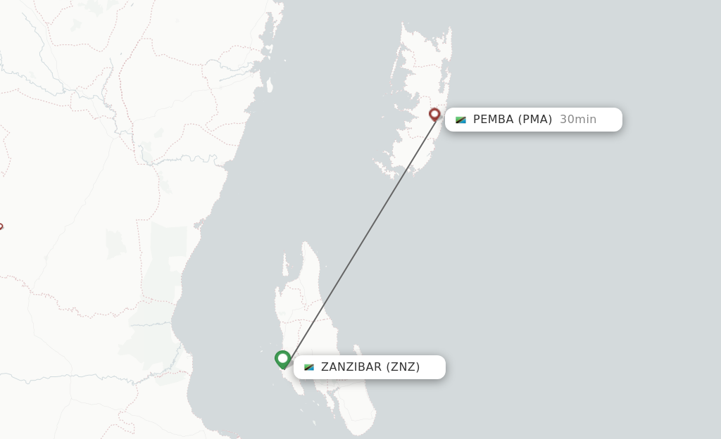 Flights from Zanzibar to Pemba route map