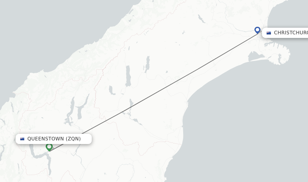 Flights from Queenstown to Christchurch route map