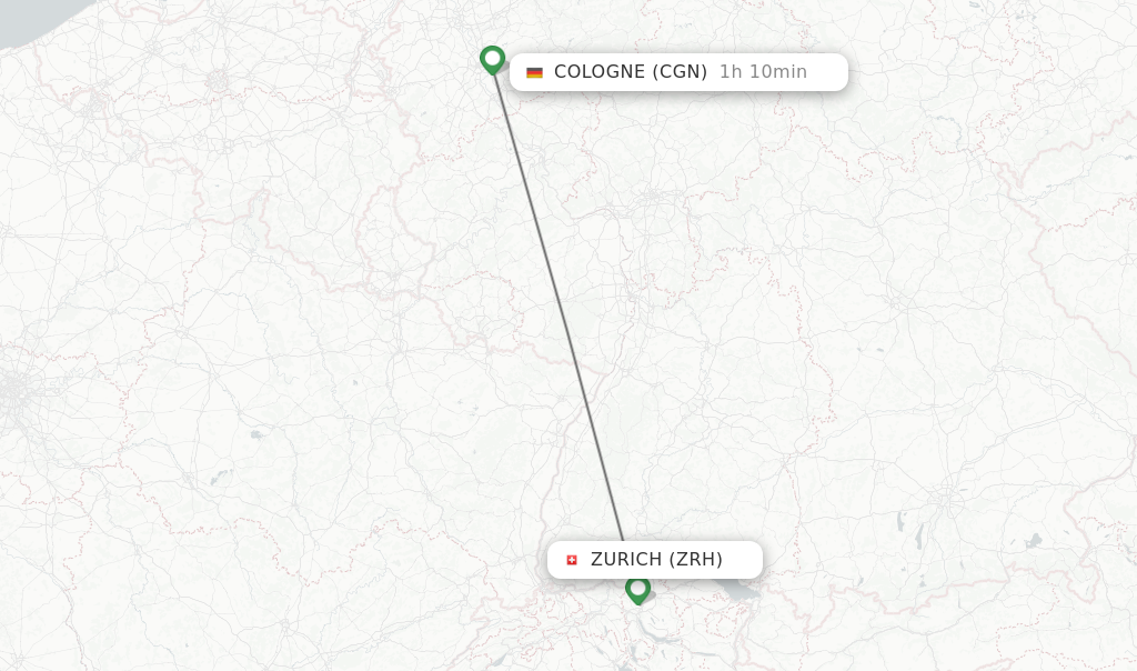 Flights from Zurich to Cologne route map