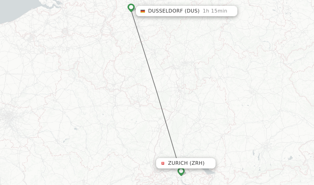 Flights from Zurich to Dusseldorf route map