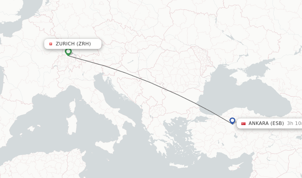 Flights from Zurich to Ankara route map