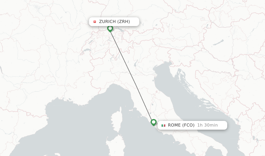 Flights from Zurich to Rome route map