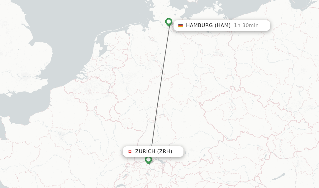 Flights from Zurich to Hamburg route map