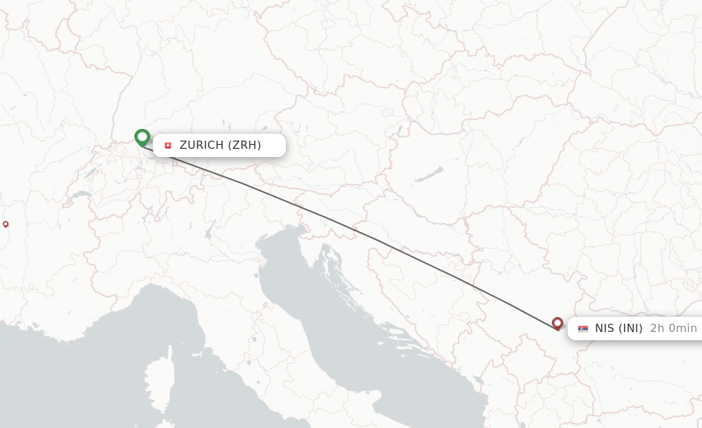 Flights from Zurich to Nis route map