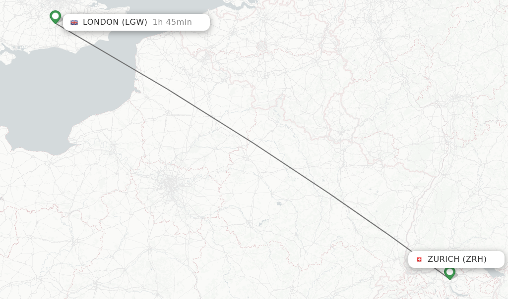 Flights from Zurich to London route map