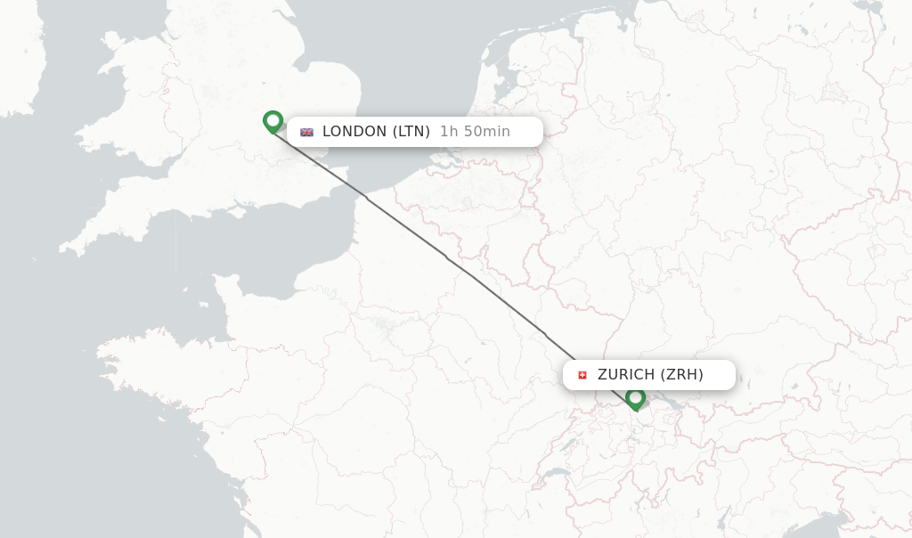 Flights from Zurich to London route map