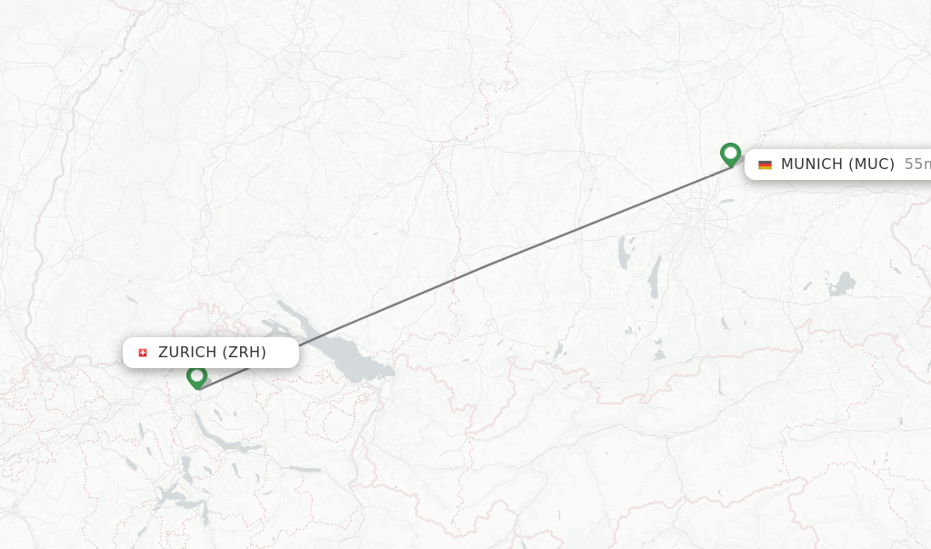 Flights from Zurich to Munich route map