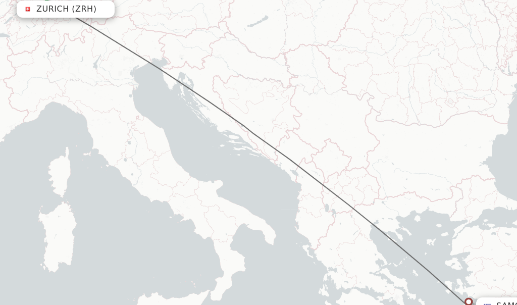 Flights from Zurich to Samos route map