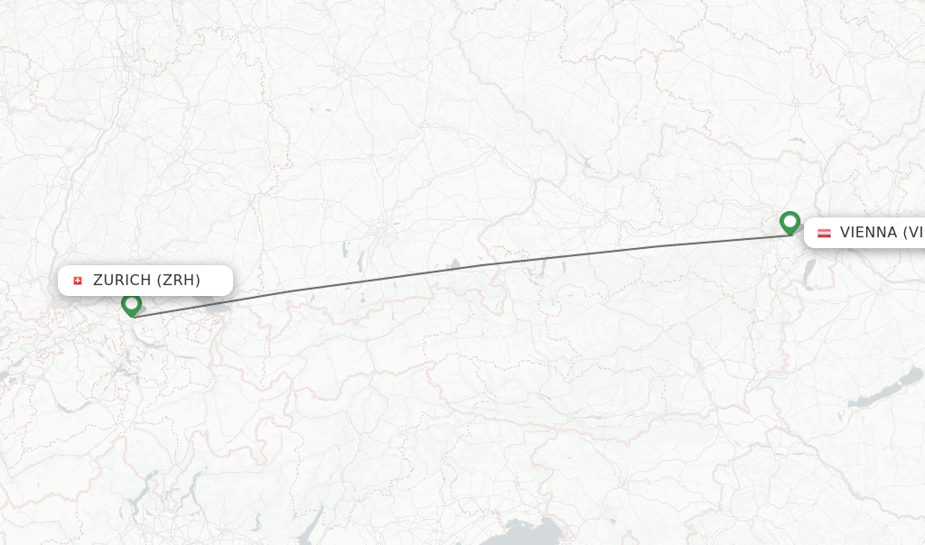 Flights from Zurich to Vienna route map