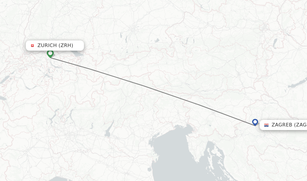 Flights from Zurich to Zagreb route map