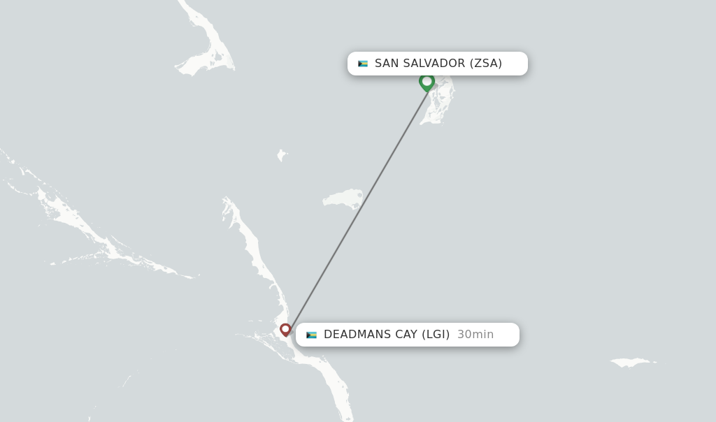 Flights from San Salvador to Deadmans Cay route map