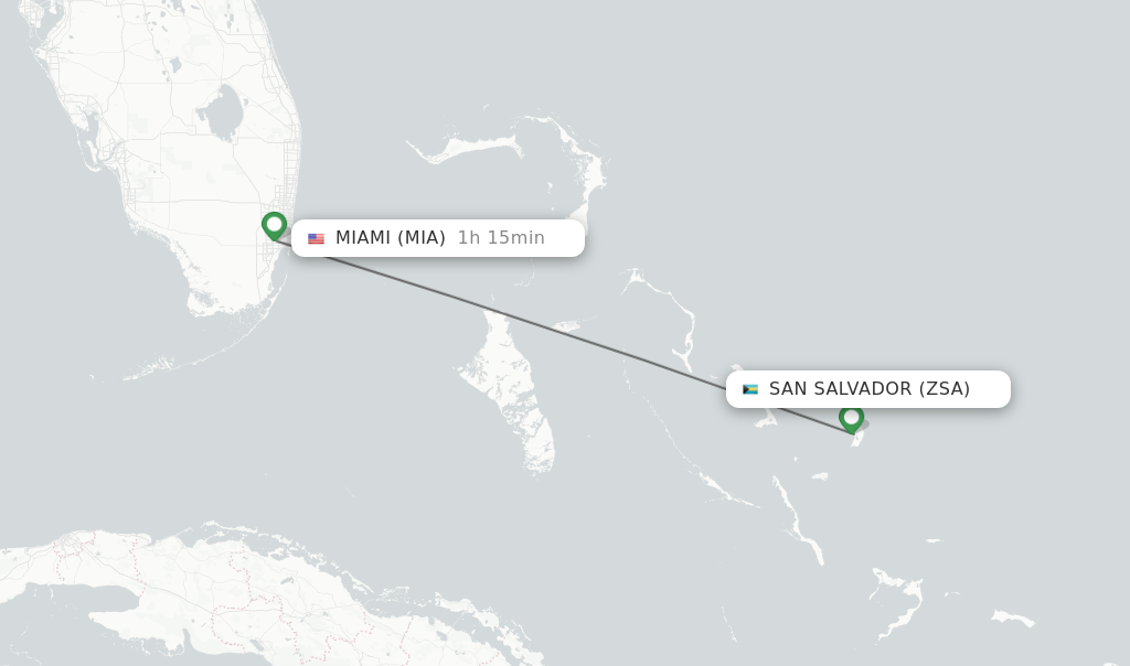 Flights from San Salvador to Miami route map