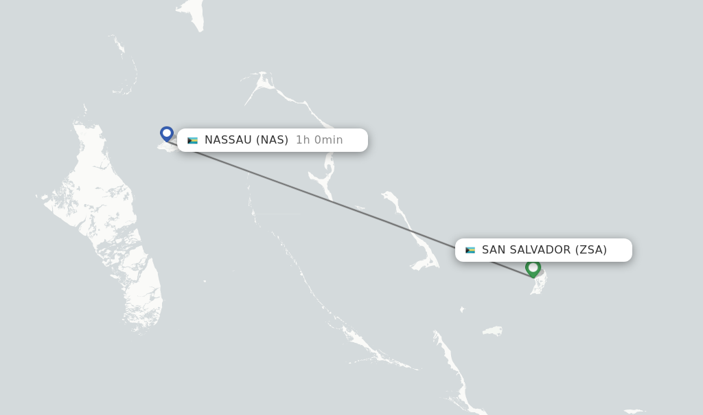 Flights from San Salvador to Nassau route map