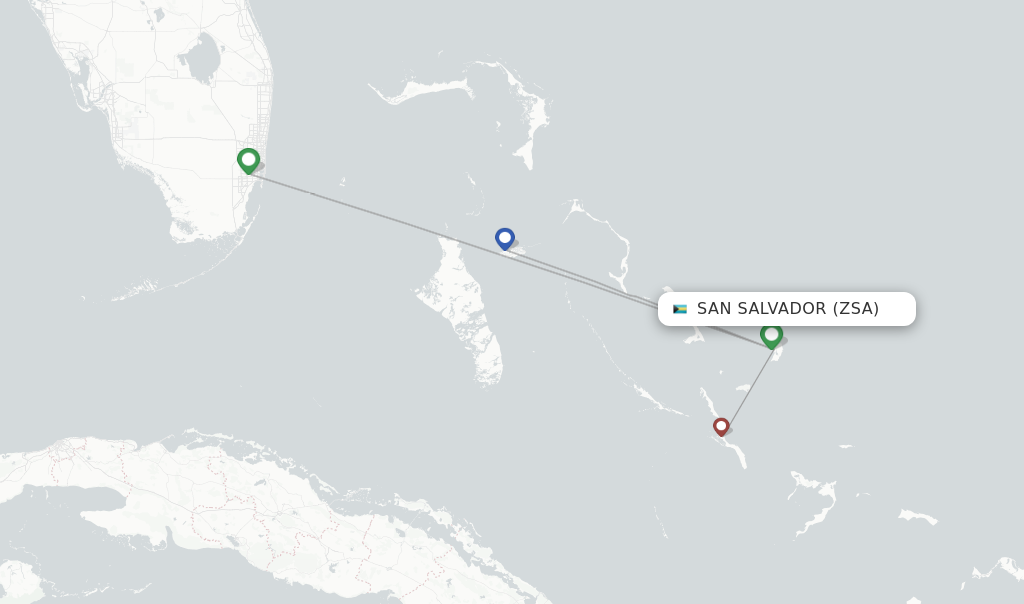 Route map with flights from San Salvador with Bahamasair
