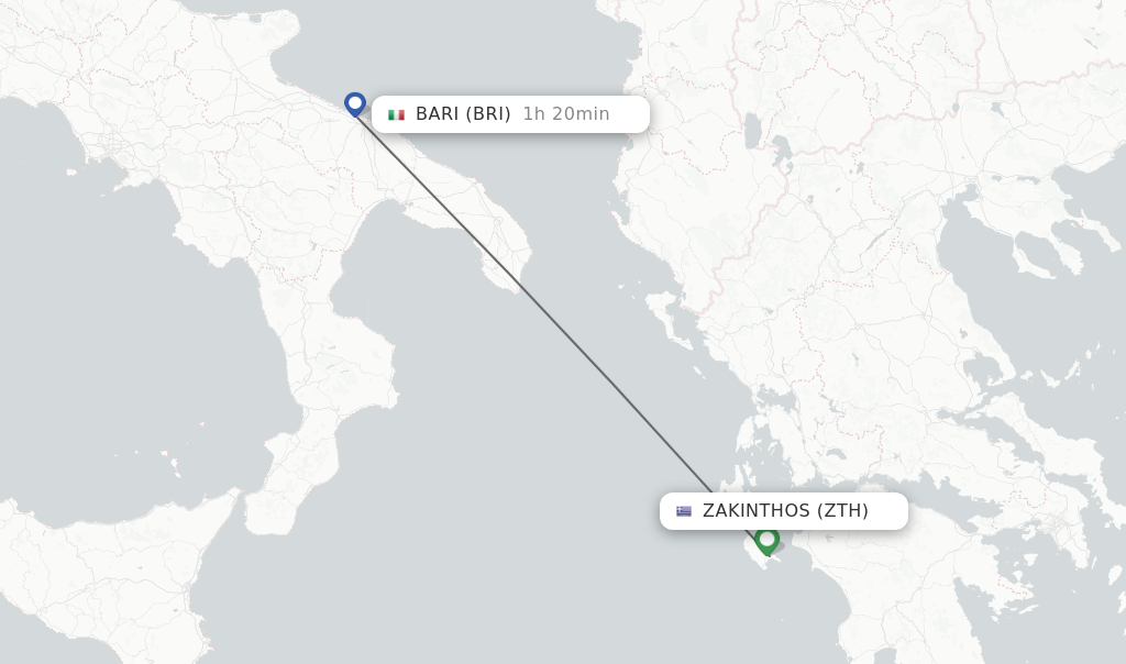 Flights from Zakinthos to Bari route map