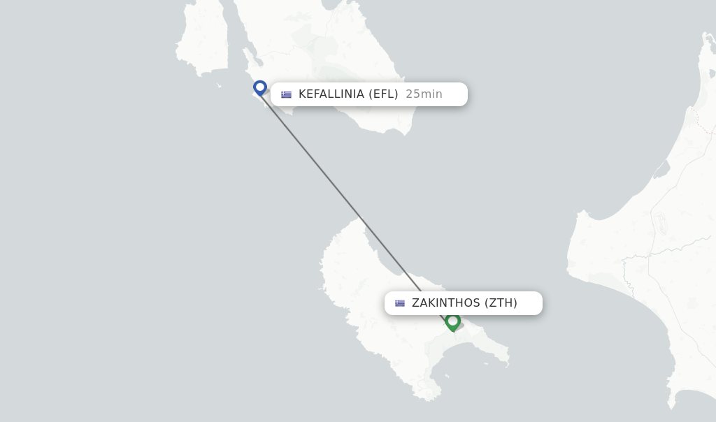 Flights from Zakinthos to Kefallinia route map
