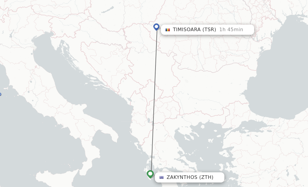 Flights from Zakinthos to Timisoara route map