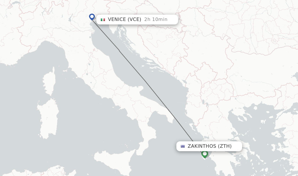 Flights from Zakinthos to Venice route map