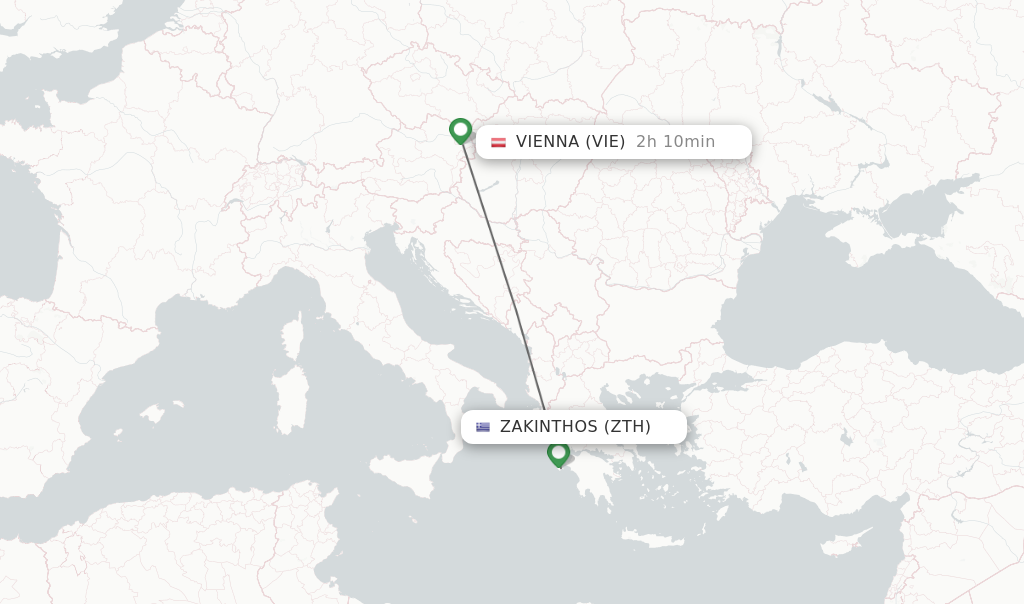 Flights from Zakinthos to Vienna route map