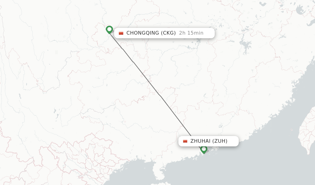 Flights from Zhuhai to Chongqing route map