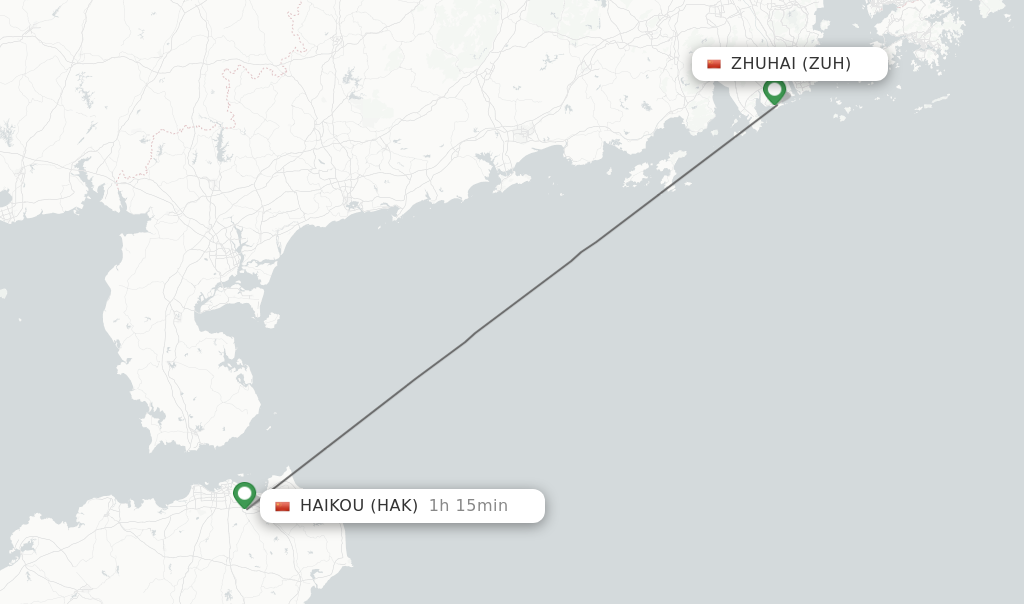 Flights from Zhuhai to Haikou route map