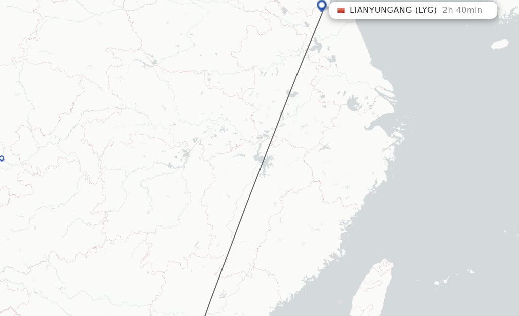 Flights from Zhuhai to Lianyungang route map