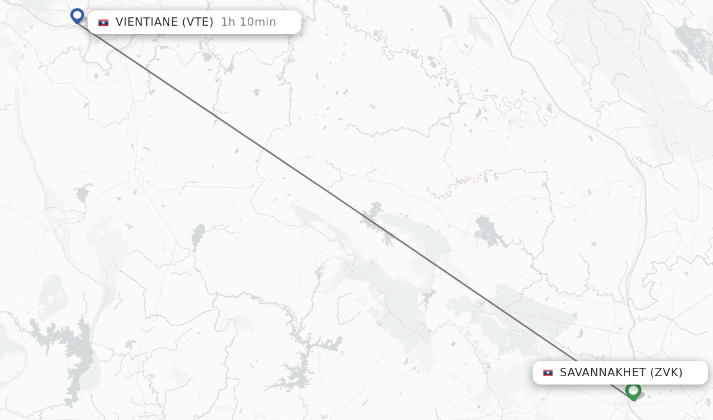 Flights from Savannakhet to Vientiane route map