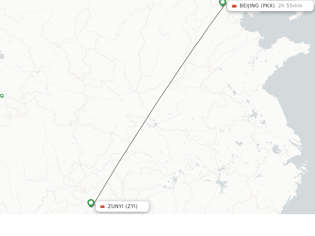 Flights from Zunyi to Beijing route map